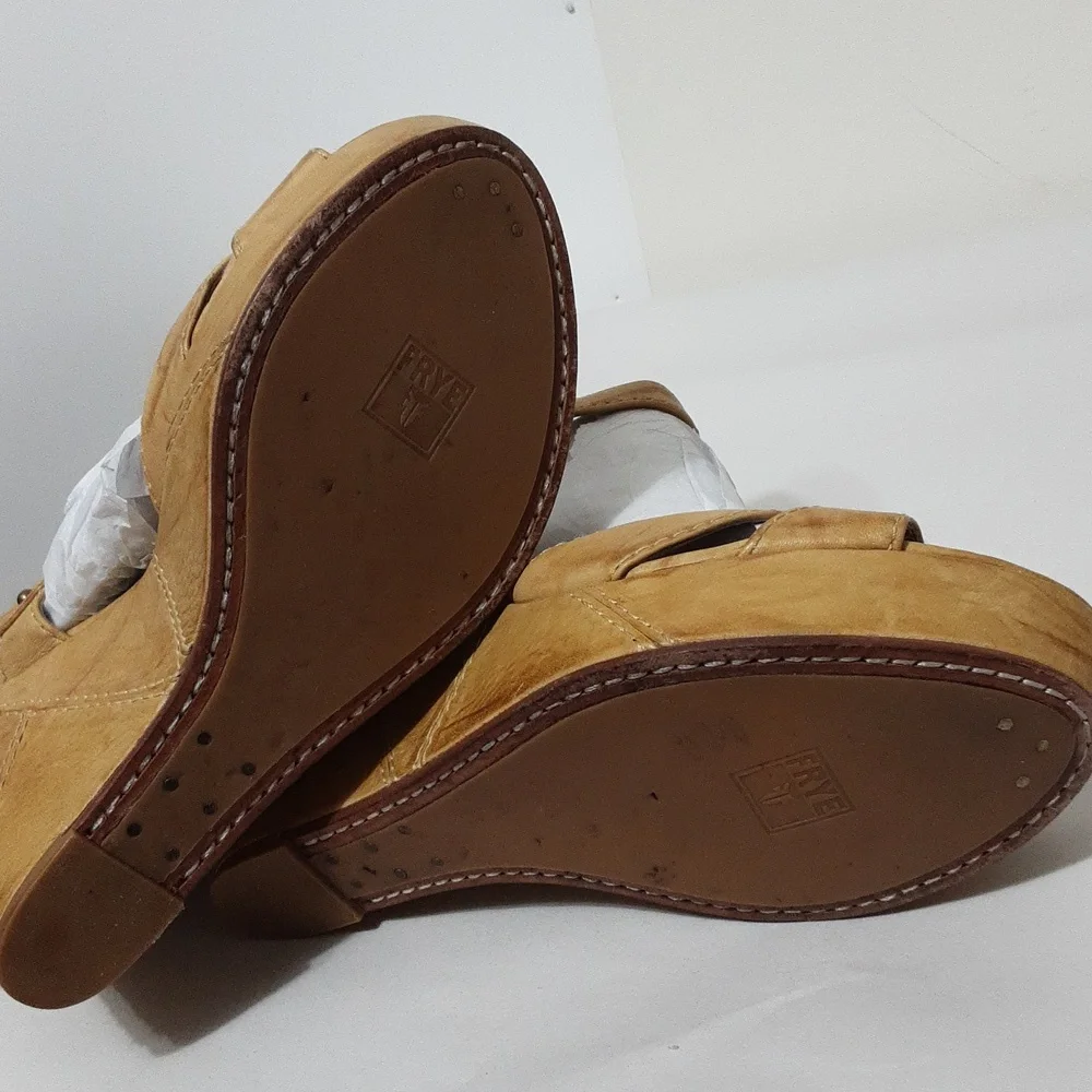 Frye Cognac Leather Platform Sandal with Ankle Strap